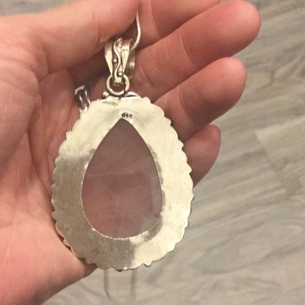 🌸Rose Quartz & Antique style Sterling 925 Pendant - Picture 3 of 3